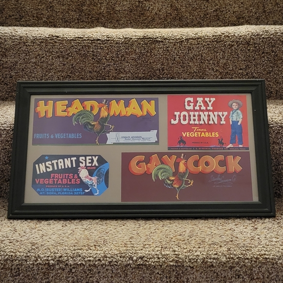 Vintage Funny Fruit & Vegetables 50s Labels Framed